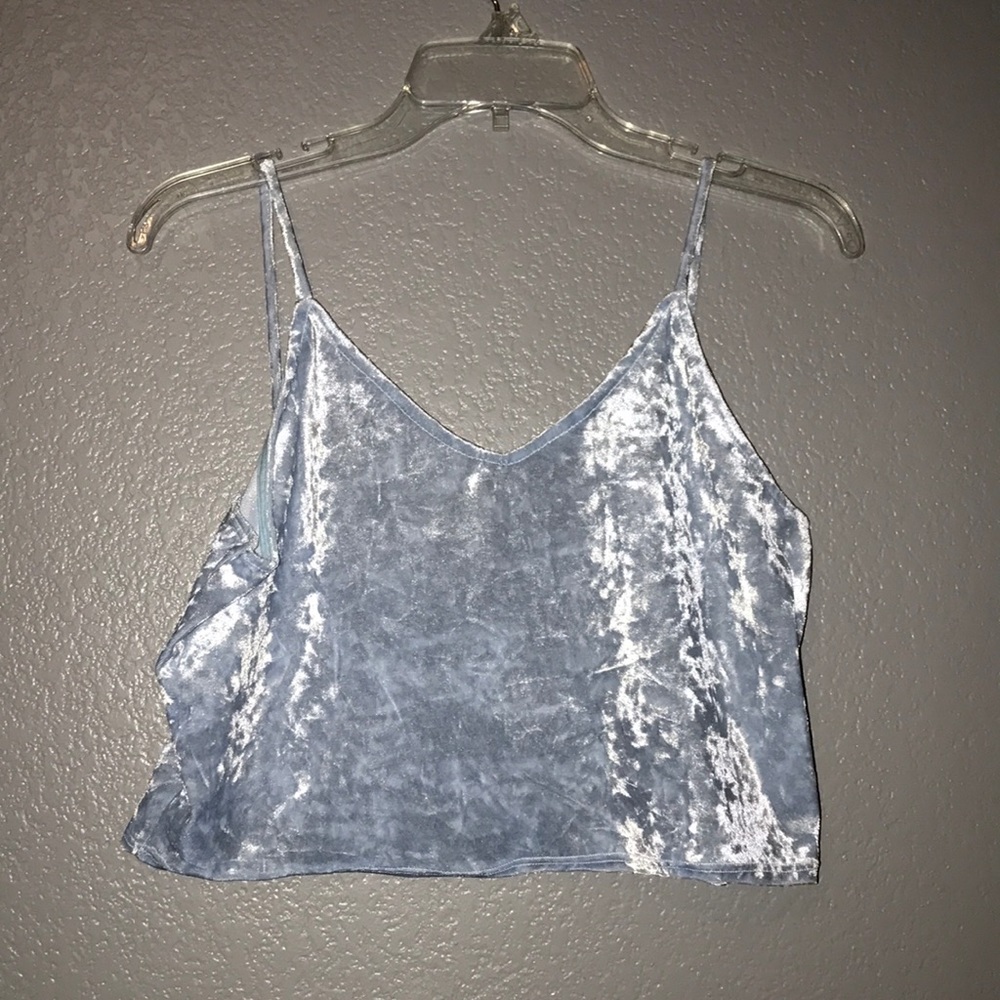 fashion nova baby blue velvet two piece set.
